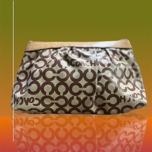 Coach Brown Cream Monogram Patent Leather Wristlet Signature